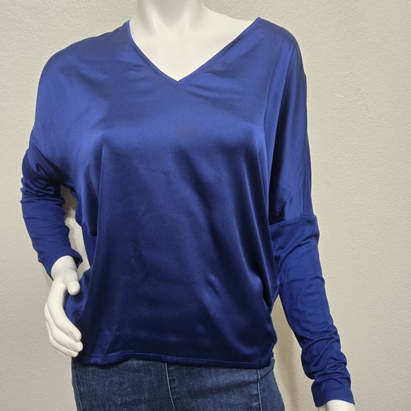 NWT WHBM Blue Woven Long Sleeve Tee Size S - Picture 1 of 10